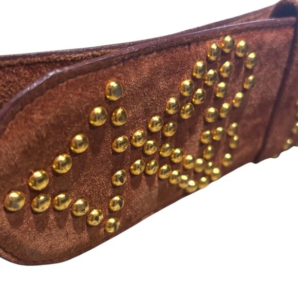 VINTAGE Y2K Studded Gold Heart Suede Hip Belt L Low Slung 90s Anne Klein Boho - Picture 6 of 11